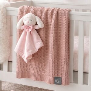 UGG Baby Girl Waffle Knit Throw Blanket Blush Pink NWOT